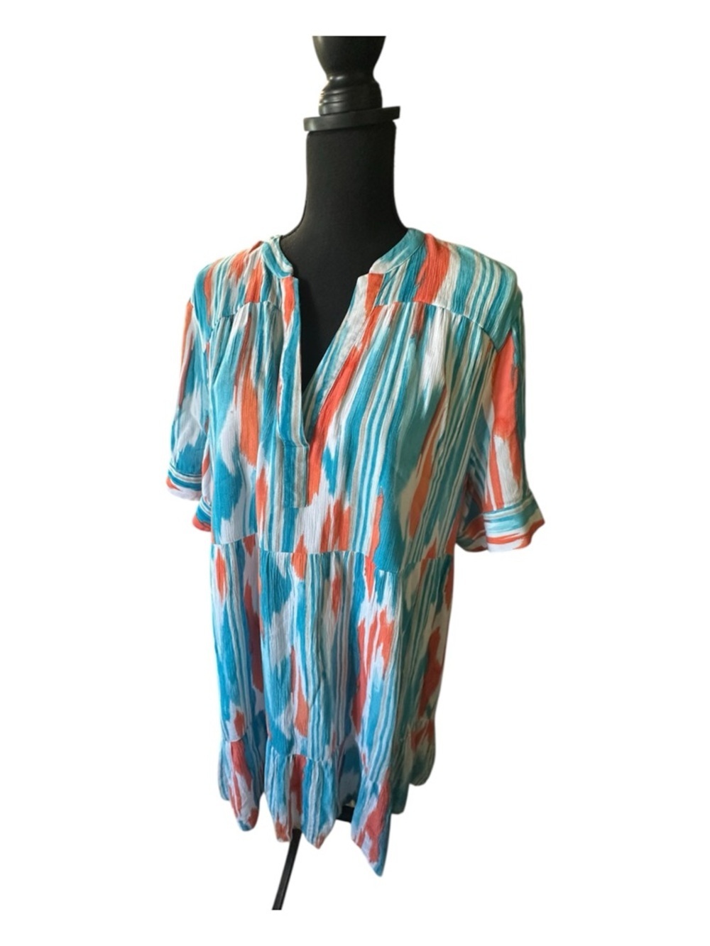 Chico's Teal, Coral & White Striped Midi Dress